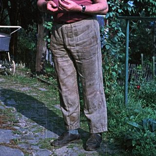 Man in a garden, examining something in his hands.