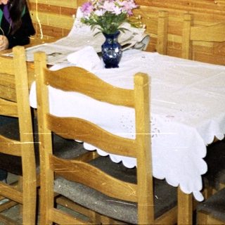 Woman writes at a table with a German Shepherd nearby.