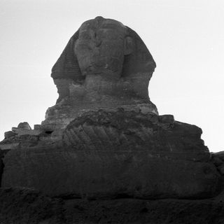 Egyptian sphinx statue at Giza plateau.