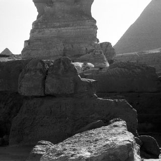Ancient Sphinx and pyramids in Giza.