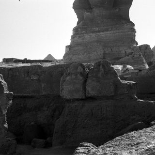 Ancient Sphinx and pyramids in Giza.