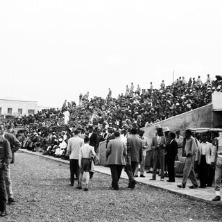Mass gathering with police during public demonstration.
