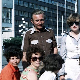 Family group photo from the 1970s outdoors.
