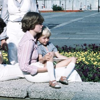 Family group photo from the 1970s outdoors.