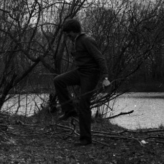 Two people clearing fallen branches outdoors near water.