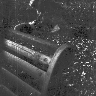 Aerial view of wet, curved roadway.