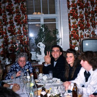 Family gathering at a festive dinner party.