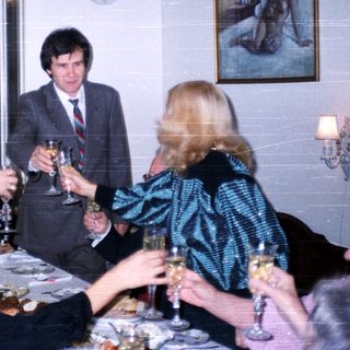 Formal gathering with people toasting at dinner.