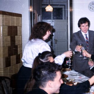 Formal gathering with people toasting at dinner.