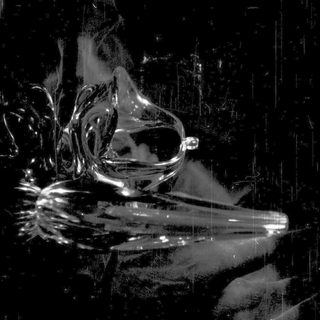 A clear glass bell sits on dark fabric.