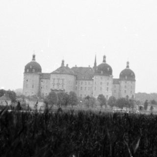Grand historic castle with domed towers.