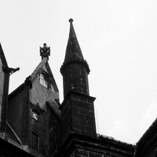 Gothic cathedral spires and detailed stonework.