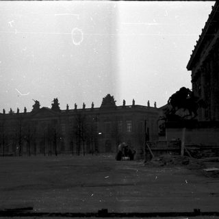 Damaged historic building after wartime destruction.