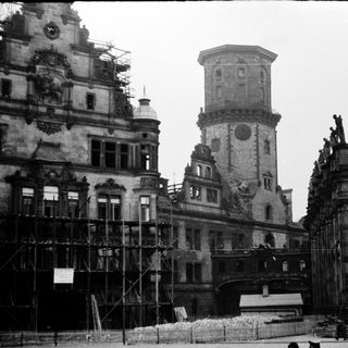Damaged historic building under restoration.