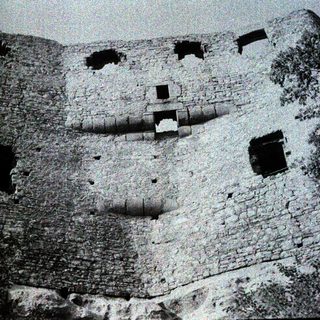 Ruins of a medieval stone fortress wall.