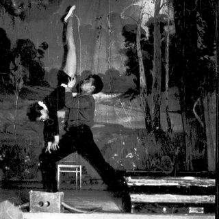 Person performing handstand on bed.