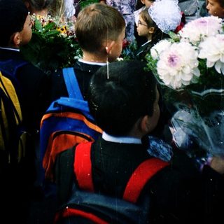 First-day-of-school celebration with students and teachers.