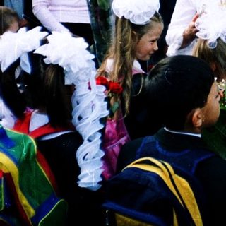 First-day-of-school celebration with students and teachers.