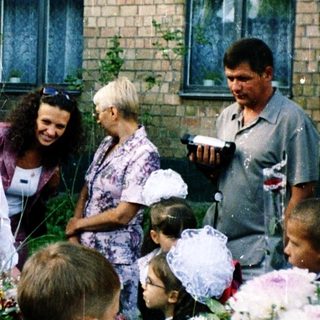 First-day-of-school celebration with students and teachers.