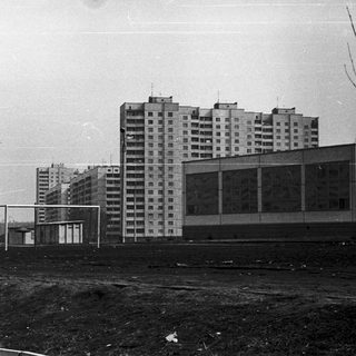 Urban construction site with high-rise apartment buildings.