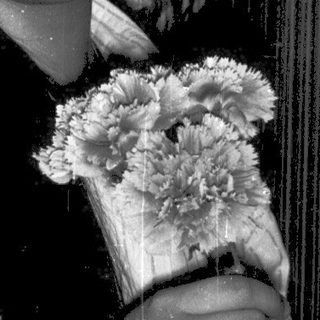 Person in traditional attire holding flowers.