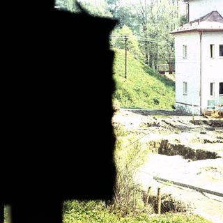 Construction site near residential building.