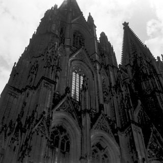 Gothic cathedral facade with intricate stone detailing.