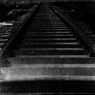 Railroad tracks converging into distant horizon.