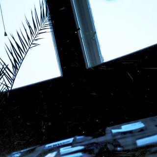 Open laptop with palm tree shadow on screen.