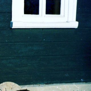 Four children playing outside near a house.