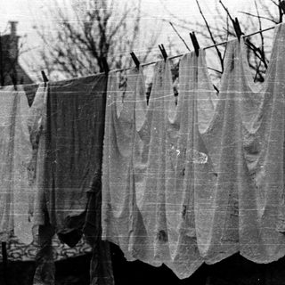 Clothes drying on outdoor washing line.