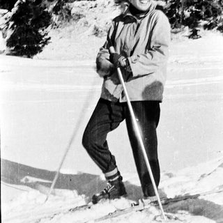 Person cross-country skiing in snowy forest.