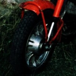 Family enjoying outdoor ride on red motorcycle with child seats.