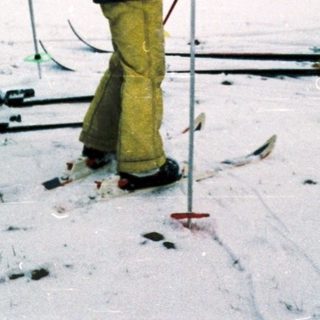 Three people cross-country skiing on snow-covered ground.