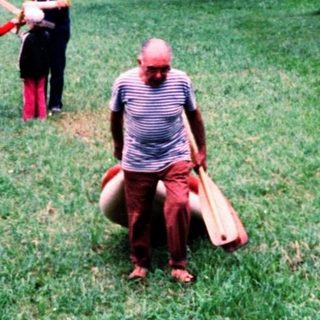 Rural orchard scene with people harvesting fruit.