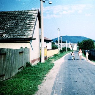 Quiet rural road with children playing.