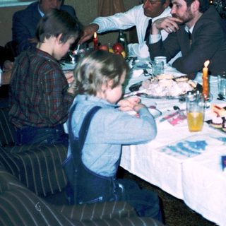 Family gathering at a festive holiday dinner.