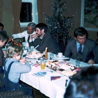 Family gathering at a festive holiday dinner.