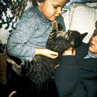 A child and cat sharing a cozy indoor moment.