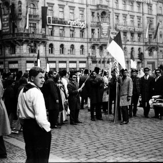 Group holding Belgian flags in public demonstration.