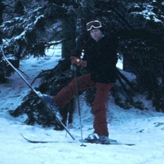 Person skiing in snowy forest area.